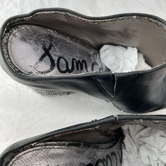 Sam Edelman Kylie Wedge Mules Black Leather Peep Toe Heels Women’s Size 7.5 - Picture 9 of 14